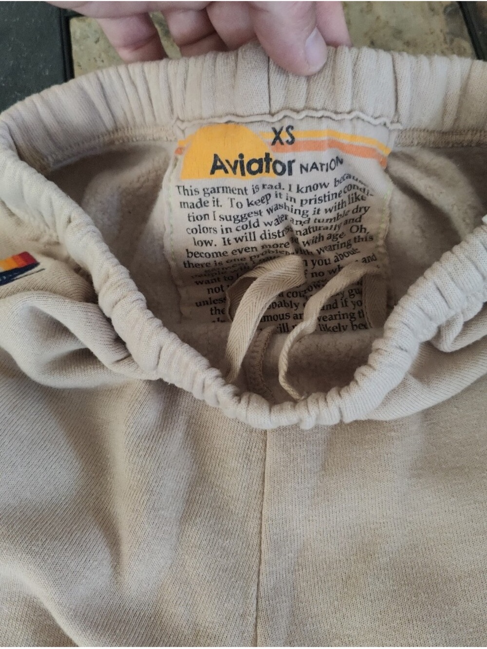 Aviator Nation Beige Track Pants with Rainbow Side Stripes - Picture 4 of 7